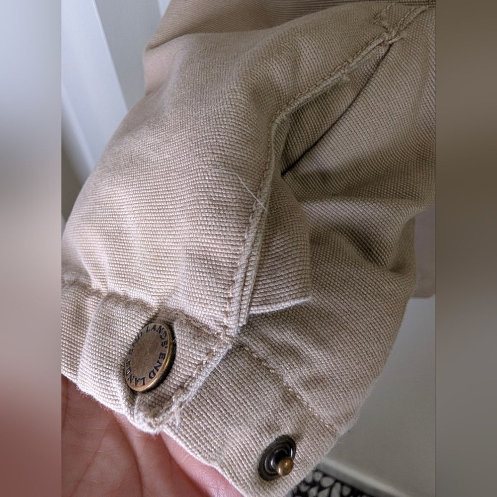 Vintage 90s Lands End Barn Jacket XL Tan Canvas Plaid Lined Chore Coat Dadcore - Picture 6 of 16